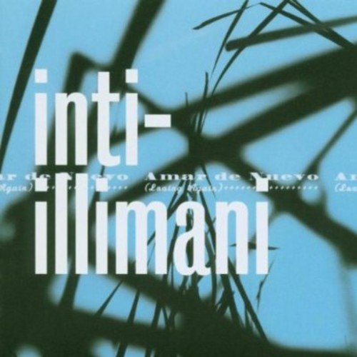 The image is a CD cover with the title "inti-illimani" in large white text against a blue background with dark green shadows of branches. For accessibility purposes, a concise alt text could be: "CD cover with 'inti-illimani' text on blue background with branch shadows."