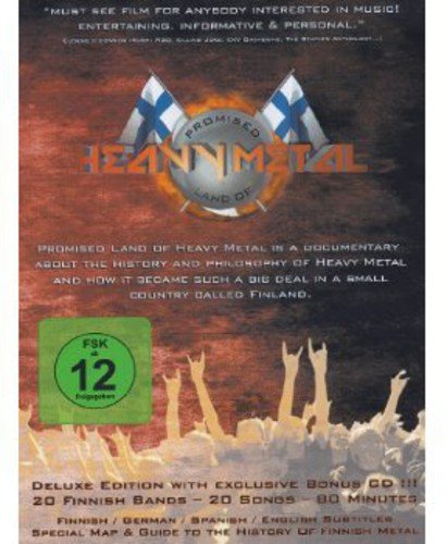 DVD cover for “Promised Land Of Heavy Metal” featuring Finnish flags and a crowd.