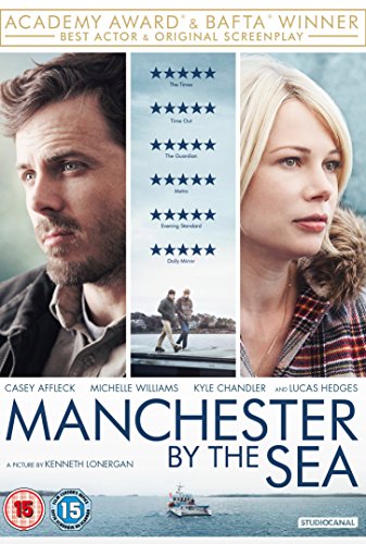 Manchester By The Sea" DVD cover featuring Casey Affleck and Michelle Williams.