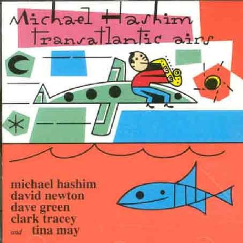CD cover: stylized airplane, musician, and fish in geometric design.