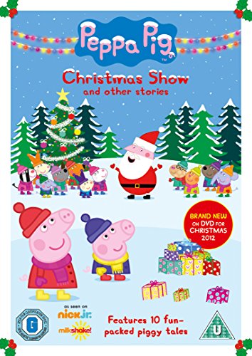 "Peppa Pig Christmas DVD cover featuring cartoon characters and a decorated Christmas tree."