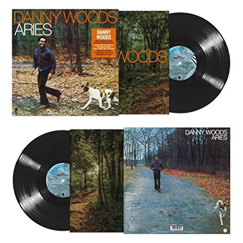Danny Woods “Aries” vinyl album cover with portrait and dog in woods.