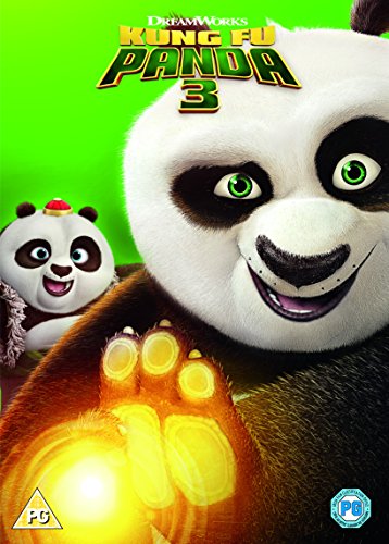 "Kung Fu Panda 3" DVD cover featuring Po and a baby panda against a green background.