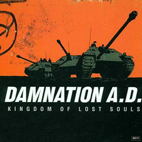 CD cover for Damnation A.D.'s "Kingdom of the Lost Souls" with tanks.