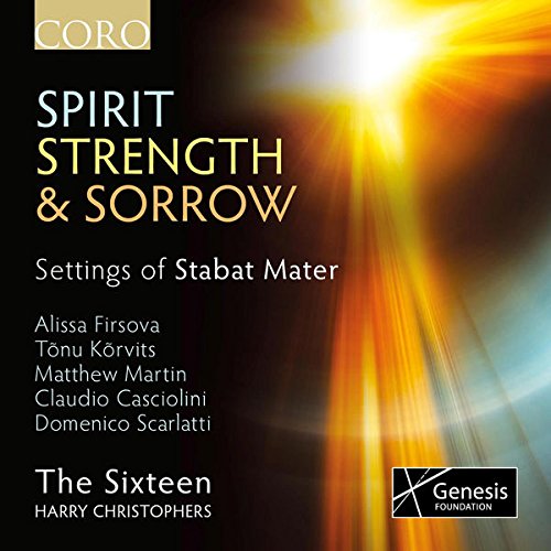 "CD cover with 'Spirit Strength & Sorrow' title, yellow and white text on dark background."