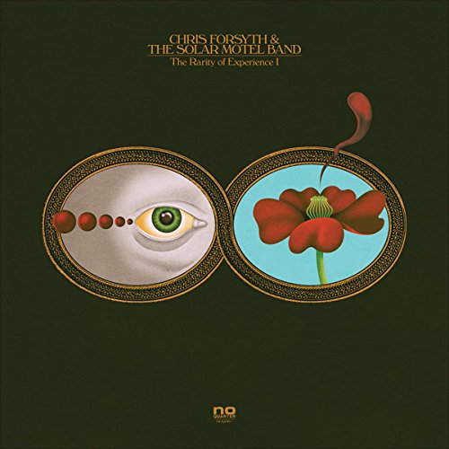 CD cover with surrealist eye and flower illustrations on dark green background.