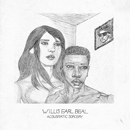 Pencil drawing of a man and woman on a CD cover.
