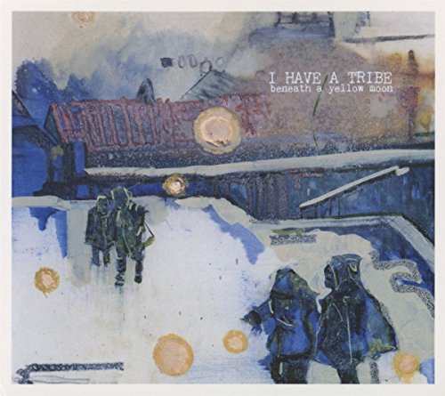 "Album cover art: watercolor scene with people in robes, yellow orbs, and a building."