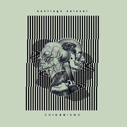 Vinyl album cover with distorted skull artwork on sage green background.