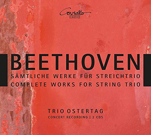 Red album cover with “Beethoven” in large white letters, Trio Ostertag below.