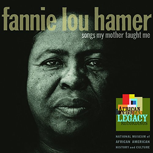 "CD cover with a black-and-white portrait of Fannie Lou Hamer and colorful logos."