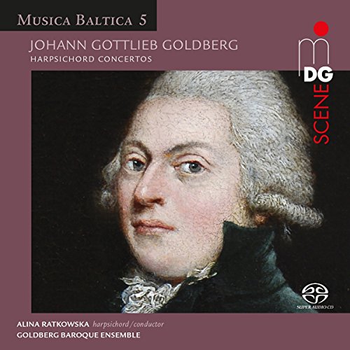 CD cover featuring a portrait of Johann Gottlieb Goldberg, a composer.