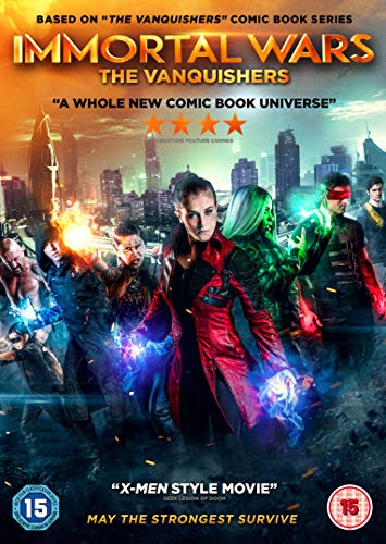 DVD cover for "Immortal Wars: The Vanquishers" featuring a group of superheroes.