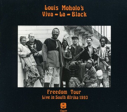 Black and white photo of a jazz band, "Louis Moholo's Viva La Black" CD cover.