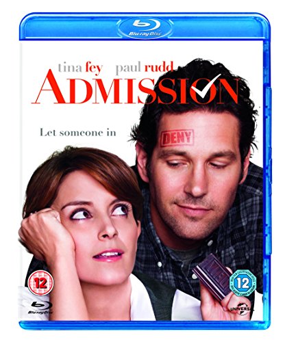 Admission" Blu-ray cover featuring Tina Fey and Paul Rudd with check/deny stamps.