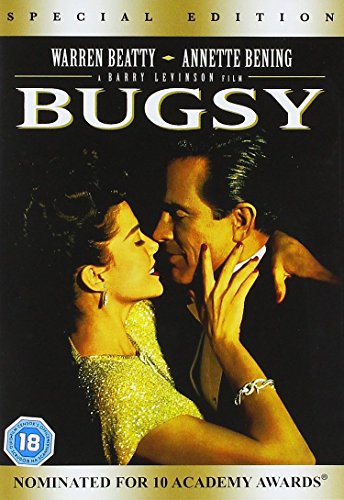 DVD cover of "Bugsy" with man and woman embracing, against a black background.