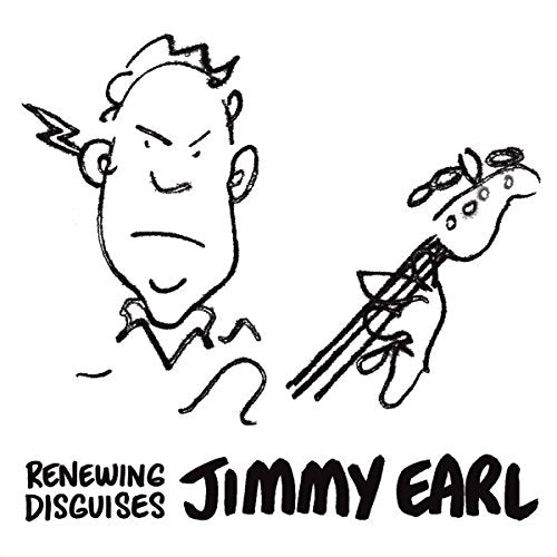 "Album cover featuring a simple black-and-white drawing of a man and a guitar."