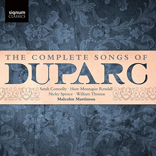 CD cover for “The Complete Songs of Duparc” with ornate blue design.