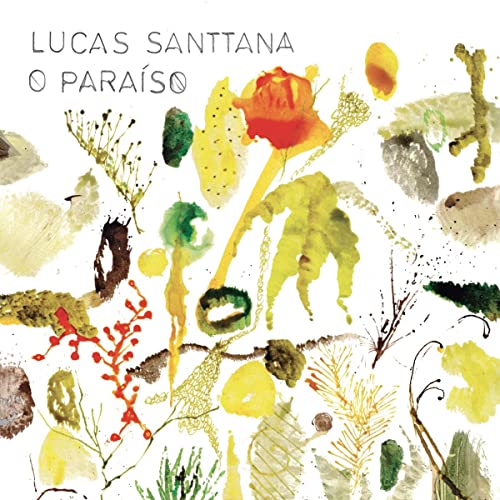 Album cover for Lucas Santtana's "O Paraiso" with abstract watercolor plants.