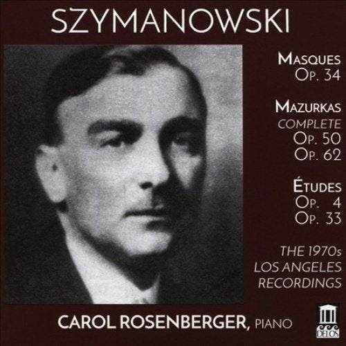 CD cover with black and white portrait and maroon background, listing musical compositions.