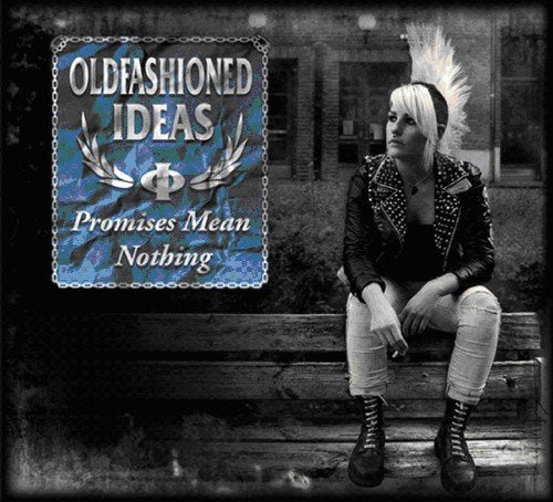 CD cover: punk woman with mohawk sitting on a weathered bench.