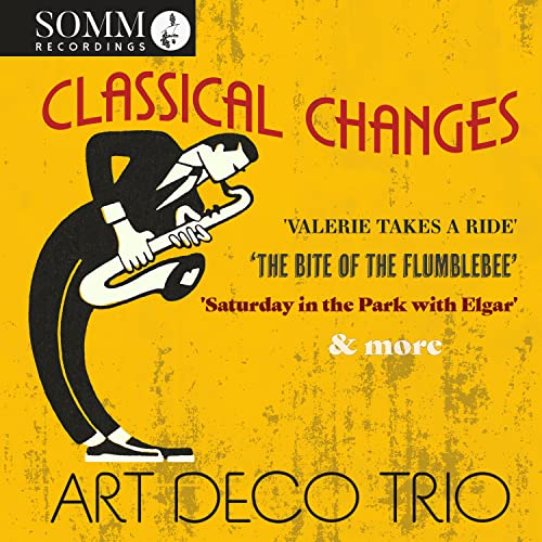 CD cover: Art Deco Trioās āClassical Changesā with illustrated musician.