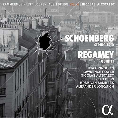 CD cover with a cracked window image and text: "Schoenberg, Regamey.