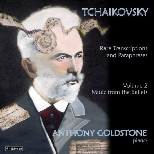 CD cover featuring a portrait of Tchaikovsky with musical notes.