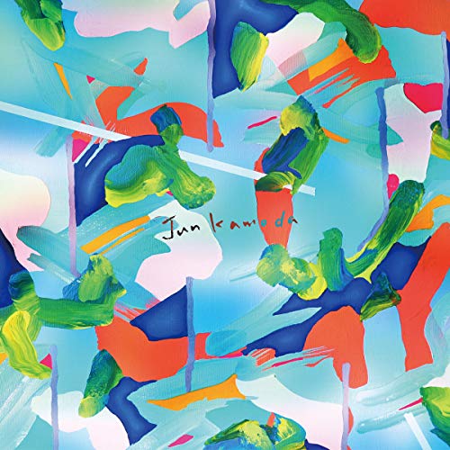 Abstract album cover with bold blue, green, and red brushstrokes; "Jun Kamoda" text.