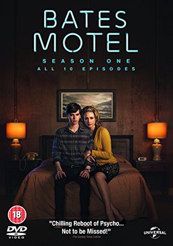 "Bates Motel Season 1 DVD cover featuring a man and woman sitting on a bed."