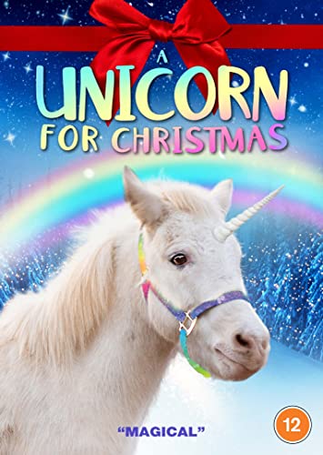 DVD cover for "A Unicorn For Christmas" featuring a white unicorn.