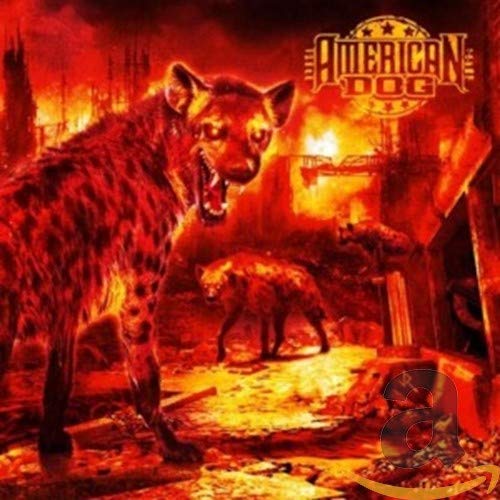 Hyenas in a fiery landscape with the album title "American Dog".