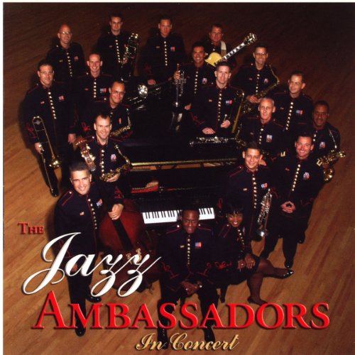 US Army Band Jazz Ambassadors in uniform pose with instruments.