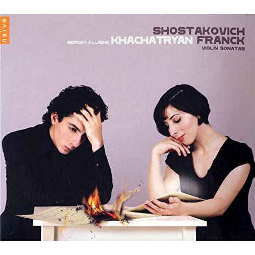 CD cover featuring Sergey & Lusine Khachatryan with burning sheet music.
