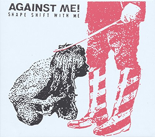 "Album cover with illustration of a dog and person on light blue background."