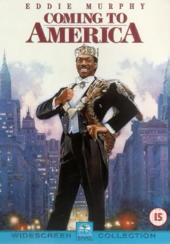 Coming to America" DVD cover featuring Eddie Murphy in regal attire.