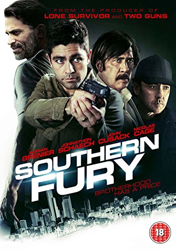 "Southern Fury" DVD cover featuring four men and a cityscape with title in white.