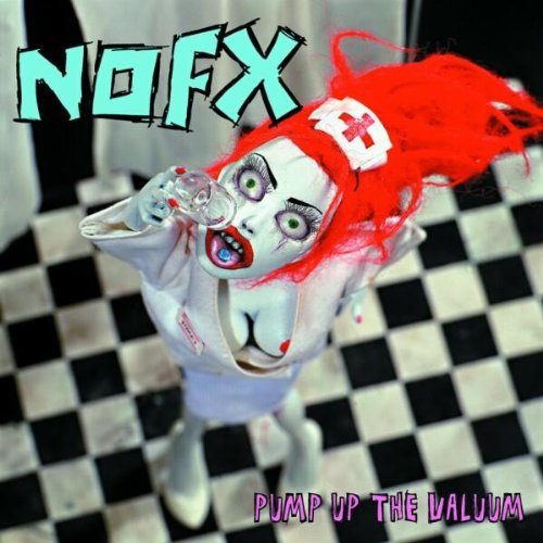 "Album cover featuring a doll dressed as a nurse, drinking from a bottle."
