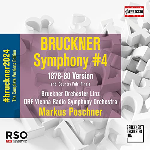 CD cover for Bruckner’s Symphony No. 4, featuring abstract white shapes.