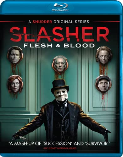 Blu-ray cover for horror series “Slasher: Flesh & Blood” with masked figure.