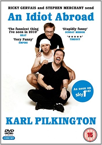 DVD cover featuring three men in black, with Karl Pilkington's name prominently displayed.