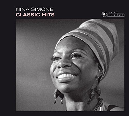 Black-and-white CD cover featuring Nina Simone smiling, wearing a headscarf and dangling earrings.