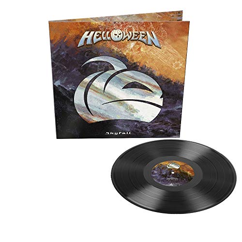 Helloween "Skyfall" vinyl record with gatefold cover art displayed.