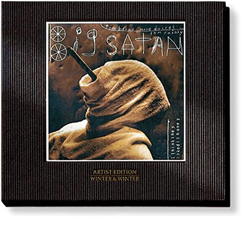 A CD case with a hooded figure and "Big Satan" text on the cover.