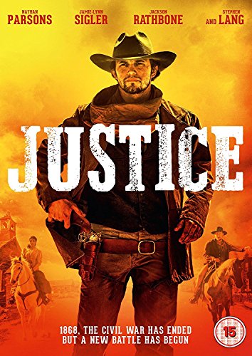 DVD cover for "Justice" featuring a man in a cowboy hat holding a gun.