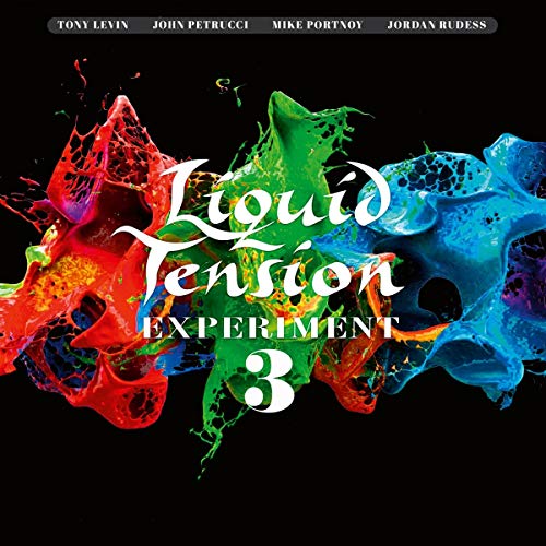 Album cover for Liquid Tension Experiment LTE3 with colorful paint splashes.