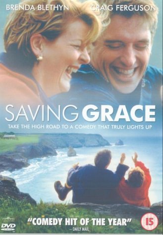 DVD cover for "Saving Grace" featuring two smiling adults and a coastal scene.