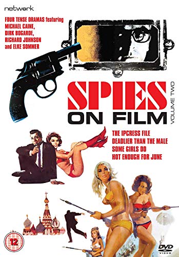 DVD cover for "Spies On Film 2" featuring guns, actors, and espionage imagery.
