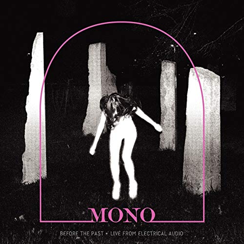 Dark album cover with a figure among stone monoliths and pink arch.