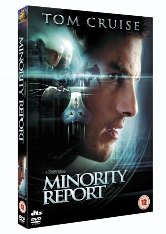 DVD cover for "Minority Report" featuring Tom Cruise’s profile and futuristic imagery.